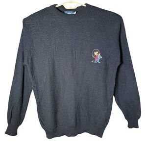 Vintage Jantzen Black Sweater Golf Knit Grandpa Embroidered Men's XL
